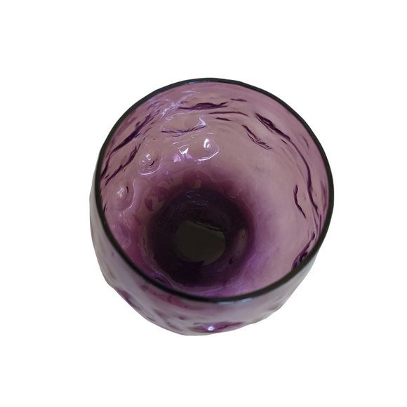Vintage Short Purple Hand Blown Glass Bowl Vase Studio Art 4.5" x 5" Handmade - Picture 8 of 8